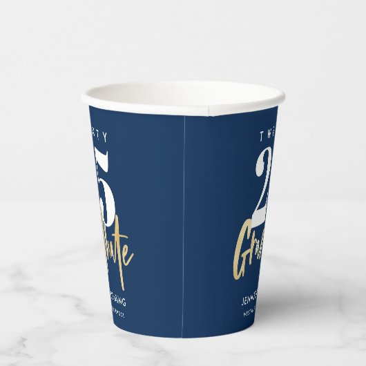 Modern Gold Calligraphy Blue Afstuderen Papieren Bekers (Rechts)