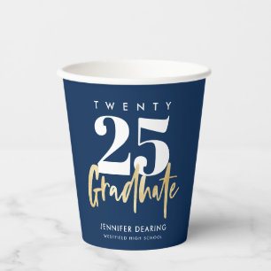 Modern Gold Calligraphy Blue Afstuderen Papieren Bekers