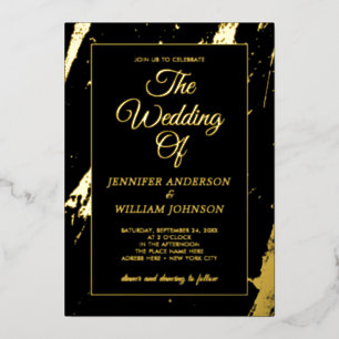 Modern Gold Calligraphy Elegant Black Wedding Folie Uitnodiging
