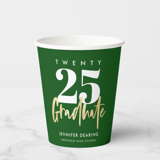 Modern Gold Calligraphy Green Afstuderen Papieren Bekers (Voorkant)