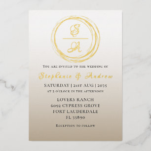 Modern Gold Calligraphy Monogram Wedding Folie Uitnodiging