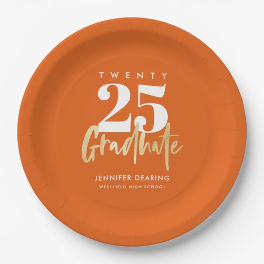 Modern Gold Calligraphy Oranje Afstuderen Papieren Bordje (Voorkant)