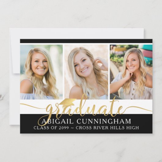 Modern Gold Calligraphy Script 4 Photo Afstuderen Aankondiging (Voorkant)