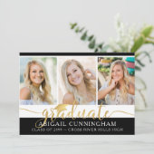 Modern Gold Calligraphy Script 4 Photo Afstuderen Aankondiging (Staand voorkant)