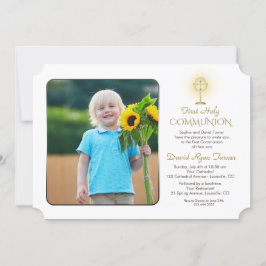 Modern Gold Chalice Photo Boy 1st Heilige Communie Kaart
