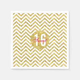 Modern Gold Chevron Stripes Sweet 16 Birthday Servetten