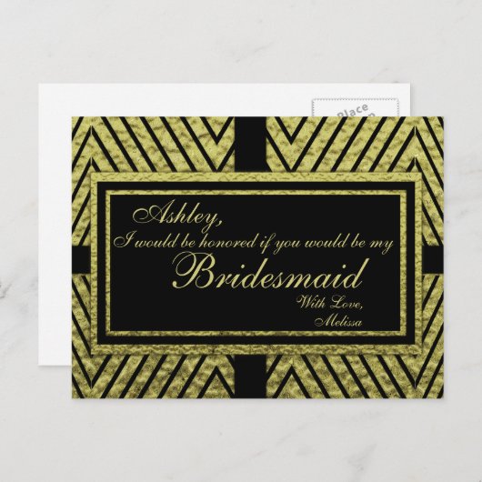 Modern Gold Chevron - Wil je mijn bruidsmeisje zij Uitnodiging Briefkaart (Voorkant / Achterkant)
