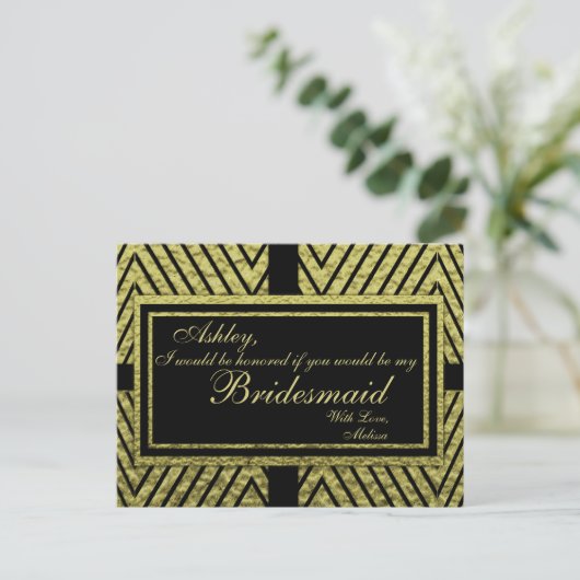 Modern Gold Chevron - Wil je mijn bruidsmeisje zij Uitnodiging Briefkaart (Staand voorkant)