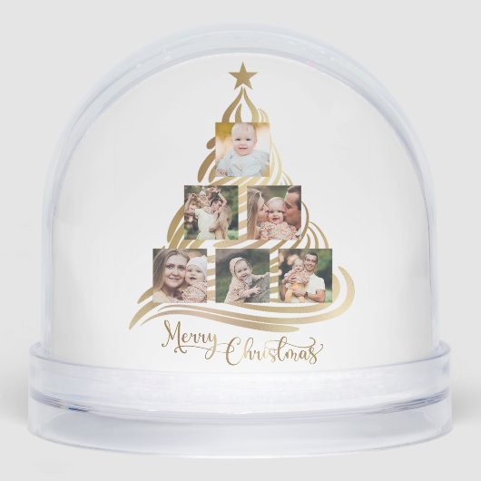 Modern Gold Christmas Tree Family Photo Snow Globe Sneeuwbol (Voorkant)