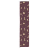 Modern Gold Christmas trees pattern on burgundy Korte Tafelloper (Voorkant)