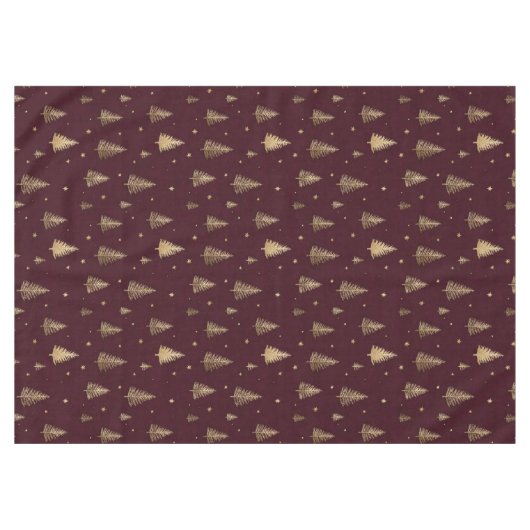 Modern Gold Christmas trees pattern on burgundy Tafelkleed (Voorkant (Horizontaal))