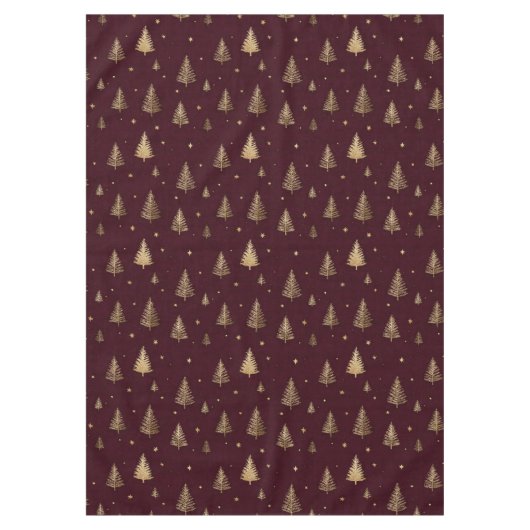 Modern Gold Christmas trees pattern on burgundy Tafelkleed (Voorkant)