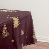 Modern Gold Christmas trees pattern on burgundy Tafelkleed (Voorbeeld)