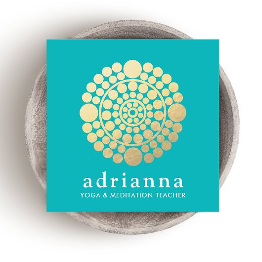 Modern Gold Circle Mandala Turquoise Vierkante Visitekaartje