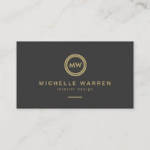 Modern Gold Circle Monogram Initialen op Donkergri Visitekaartje (Voorkant)