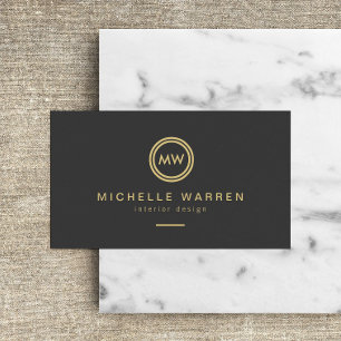 Modern Gold Circle Monogram Initialen op Donkergri Visitekaartje