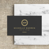 Modern Gold Circle Monogram Initialen op Donkergri Visitekaartje