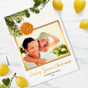 Modern Gold Citrus Kerstmis, verse Lemon JOY Foto Folie Feestdagenkaart