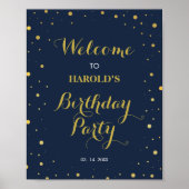 Modern Gold Confetti Navy 50e verjaardag Poster (Voorkant)