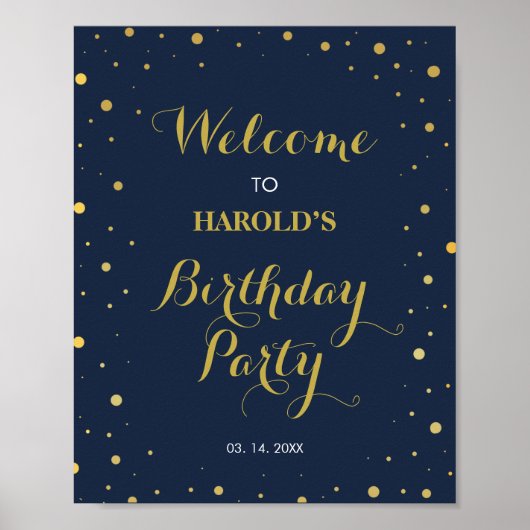 Modern Gold Confetti Navy 50e verjaardag Poster (Voorkant)