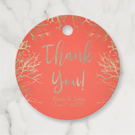 Modern Gold Coral Oranje Elegant Beach Wedding Bedankjes Labels