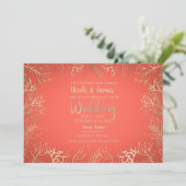 Modern Gold Coral Oranje Elegant Beach Wedding Kaart (Staand voorkant)