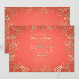 Modern Gold Coral Oranje Elegant Beach Wedding Kaart