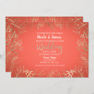 Modern Gold Coral Oranje Elegant Beach Wedding Kaart