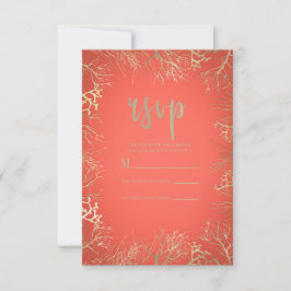 Modern Gold Coral Oranje Elegant Beach Wedding RSVP Kaartje