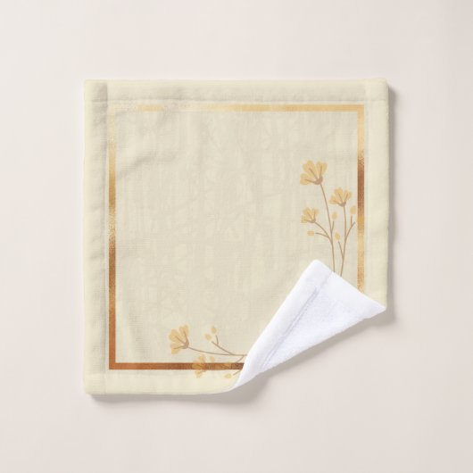 Modern Gold Cream Abstract Floral Bad Handdoek (Wasdoekje)