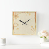 Modern Gold Cream Abstract Floral Pattern Vierkante Klok (Huis)