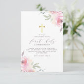 Modern Gold Cross First Heilige Communie Hartelijk Bedankkaart (Staand voorkant)