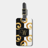 Modern Gold Curls Patroon met aangepast monogram Bagagelabel (Voorkant verticaal)