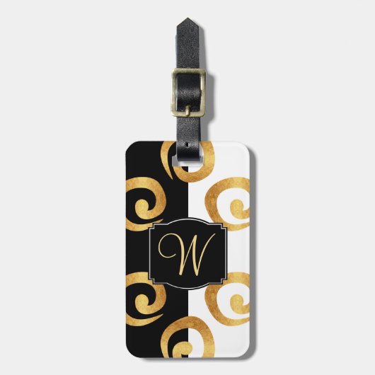 Modern Gold Curls Patroon met aangepast monogram Bagagelabel (Voorkant verticaal)