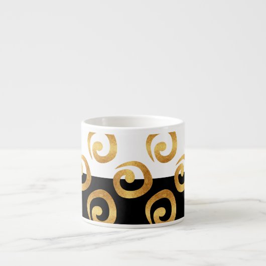 Modern Gold Curls Pattern op Black and White Espresso Kop (Voorkant)