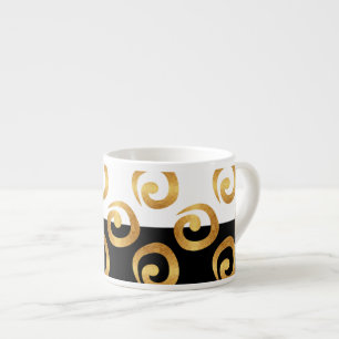 Modern Gold Curls Pattern op Black and White Espresso Kop