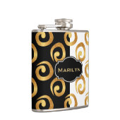 Modern Gold Curls Pattern op Black and White Heupfles (Rechts)