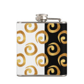 Modern Gold Curls Pattern op Black and White Heupfles (Achterkant)