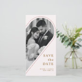 Modern Gold Curved Arch Photo QR Save the Date (Staand voorkant)