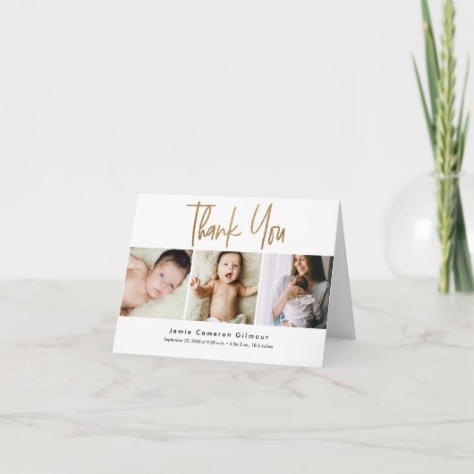 Modern Gold Custom 3 foto's Aankondiging Baby (Voorkant)