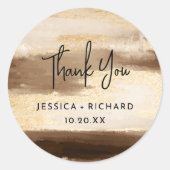Modern Gold & Dark Waterverf Dank je bruiloft Ronde Sticker (Voorkant)