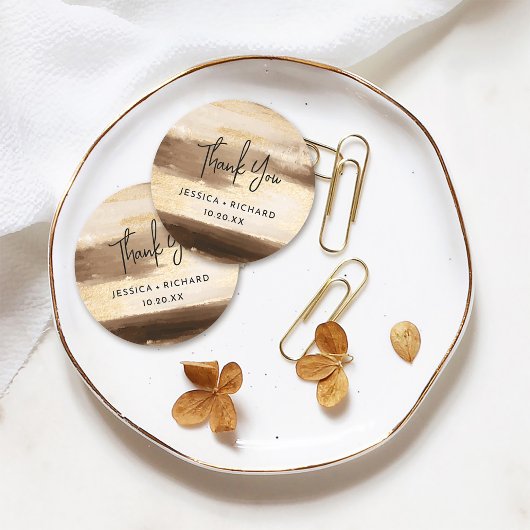 Modern Gold & Dark Waterverf Dank je bruiloft Ronde Sticker