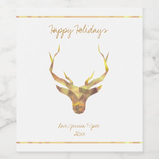 Modern Gold Deer, feestdag Wijn Etiket (Enkel label)