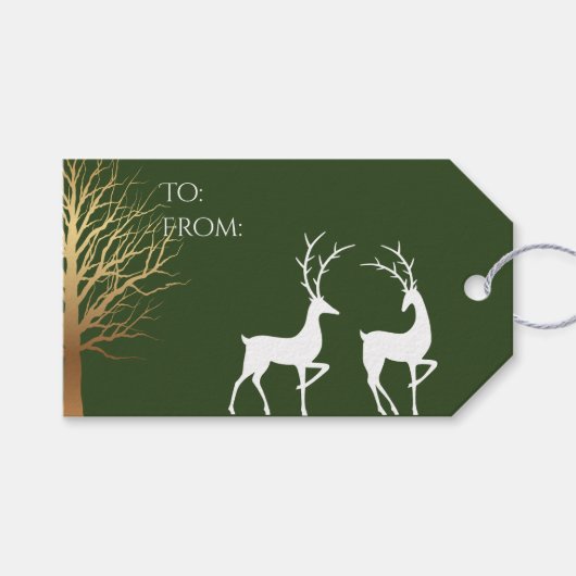 Modern Gold Deer Forest Green Cadeaulabel (Voorkant (Horizontaal))