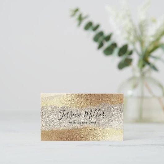Modern Gold Diamond Glitter Faux Folie Luxury Glam Visitekaartje (Staand voorkant)