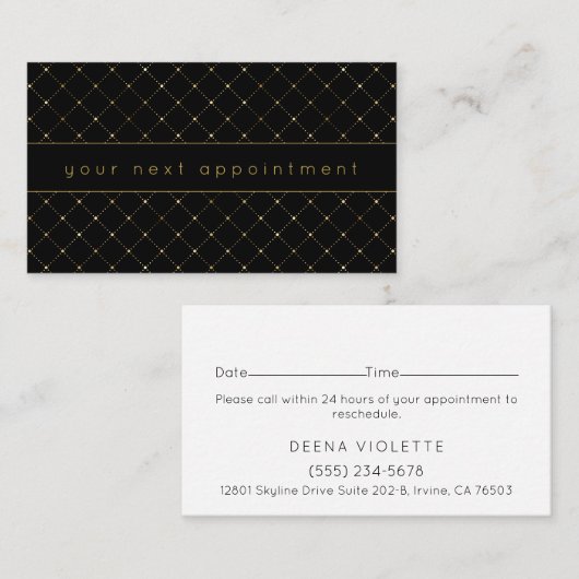 Modern Gold Diamond Pattern Black Appointment Visitekaartje (Voorkant / Achterkant)