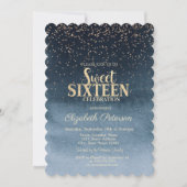 Modern Gold Diamonds Confetti Navy Blue Sweet 16 Kaart (Voorkant)