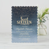 Modern Gold Diamonds Confetti Navy Blue Sweet 16 Kaart (Staand voorkant)