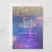 Modern Gold Diamonds Paint Splash Sweet 16 Kaart (Voorkant)