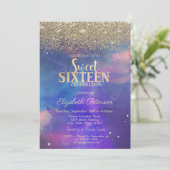 Modern Gold Diamonds Paint Splash Sweet 16 Kaart (Staand voorkant)